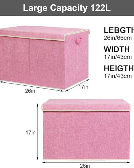 popoly 122L Large Toy Box Chest with Lid, Foldable Toy Storage Organizer Bin Boxes with Removable Divider for Kids, Boys, Girls, Nursery, Playroom, 26"x17" x17"(Linen Pink) - LeafyLoom