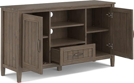 SIMPLIHOME Lev SOLID WOOD 53 Inch Wide Contemporary TV Media Stand in Smoky Brown for TVs up to 60 Inches, for The Living Room and Entertainment Center - LeafyLoom