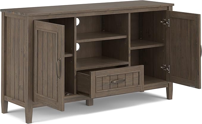 SIMPLIHOME Lev SOLID WOOD 53 Inch Wide Contemporary TV Media Stand in Smoky Brown for TVs up to 60 Inches, for The Living Room and Entertainment Center - LeafyLoom