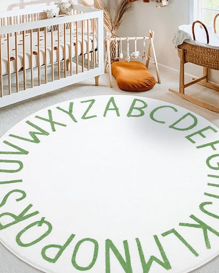 Topotdor Round Kids Play Rug Alphabet Nursery Area Rug Extra Large Soft Crawling Play Mat for Children Toddlers Bedroom (47 inch, Green/White) - LeafyLoom