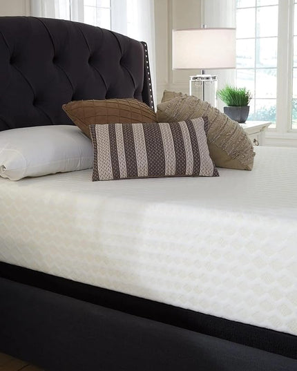 Signature Design by Ashley California King Size Chime 12 Inch Medium Firm Memory Foam Mattress with Green Tea & Charcoal Gel, White - LeafyLoom