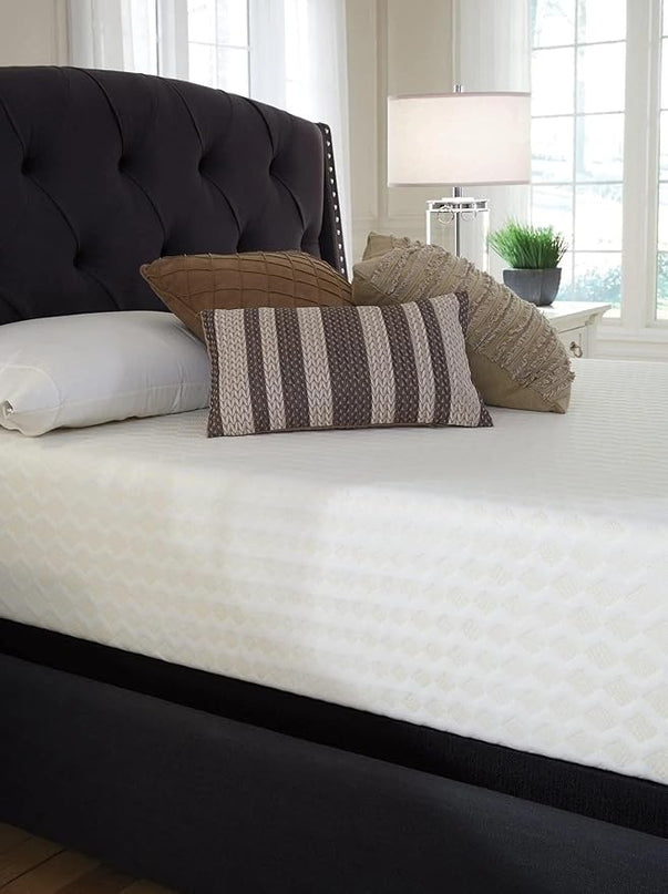 Signature Design by Ashley California King Size Chime 12 Inch Medium Firm Memory Foam Mattress with Green Tea & Charcoal Gel, White - LeafyLoom