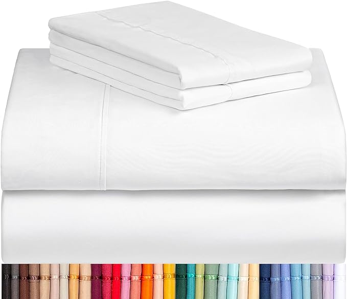 LuxClub Twin XL Sheets - Soft-Kids-Twin Bed Sheets for-Boys-and-Girls-4 PC Deep Pockets 18" Eco Friendly Wrinkle Free-Kids-Fitted Sheets Machine Washable Hotel Bedding Silky Soft- White Twin XL - LeafyLoom