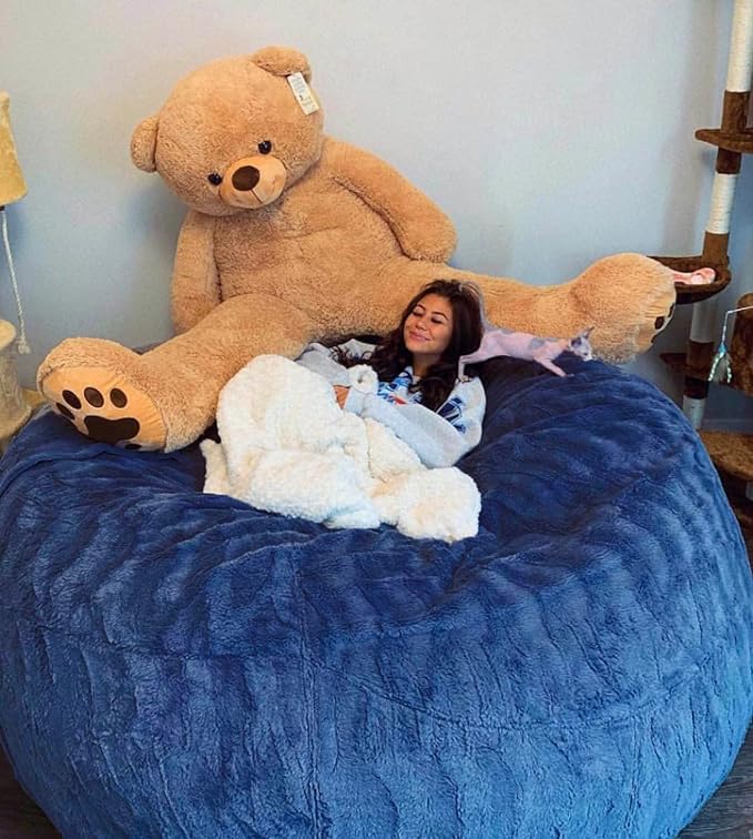 6FT Giant Fur Bean Bag Chair Cover, Ultra Soft Bean Bag Bed for Adults (No Filler, Cover only), Big Round Soft Fluffy Faux Fur Bean Bag Lazy Sofa Bed Cover, Machine Washable Big Size Bean Bag Cover - LeafyLoom