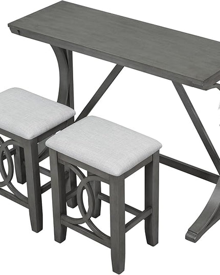 Merax Farmhouse 3-Piece Counter Height Dining Table Set with USB Port and 2 Upholstered Stools, Gray_3pcs - LeafyLoom