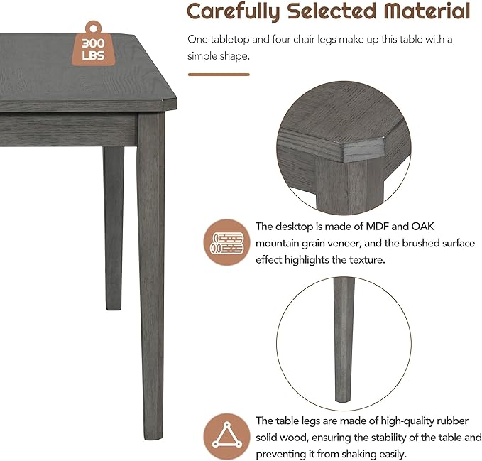 6-Piece Retro Dining Set with 4 upholstered Chairs, Counter Kitchen Suit W/Minimalist Wooden Table and 1 Shelf Bench, for Family Use, Easy to Install, Dark Gray+Beige - LeafyLoom