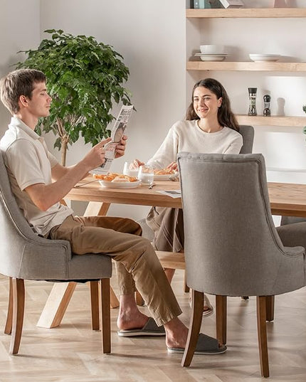 COLAMY Wingback Upholstered Dining Chairs Set of 2, Fabric Side Dining Room Chairs with Tufted Button, Living Room Chairs for Home Kitchen- Light Grey - LeafyLoom