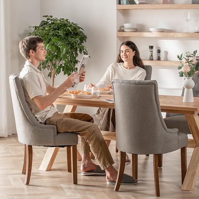 COLAMY Wingback Upholstered Dining Chairs Set of 2, Fabric Side Dining Room Chairs with Tufted Button, Living Room Chairs for Home Kitchen- Light Grey - LeafyLoom