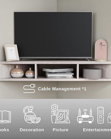 24/7 Shop at Home French 47 inch Modern TV Stand with Storage, Floating Corner Shelf for Wall, Wood Entertainment Center with Shelves for Living Room, Bedroom, Family, White Oak - LeafyLoom