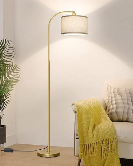 Boncoo LED Floor Lamp Fully Dimmable Modern Standing Lamp Arc Floor Lamp with Adjustable Drum Shade, Gold Tall Pole Reading Lamp Corner Light for Living Room Bedroom Study Room, Bulb Included - LeafyLoom