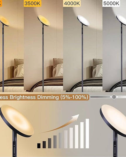 ‎Floor Lamp for Living Room, LED Tall Standing Lamp for Bedroom Reading, Torchiere Super Bright Dimmable, Side Lighting for Offices Rooms with Remote Touch Control. Adjustable 4 Colors. - LeafyLoom