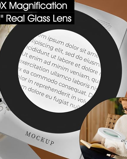 Magnifying Glass with Light and Stand, 10X Magnifying Lamp, 2-in-1 Desk Lamp with Clamp,3 Color Modes & Stepless Dimmable, LED Lighted Magnifier for Reading, Crafts, Repair Work (Black) - LeafyLoom