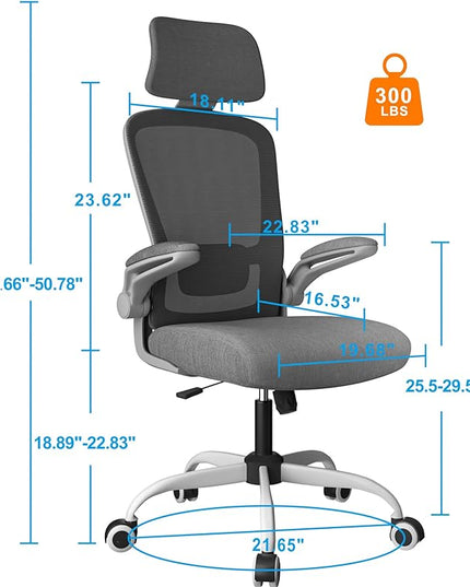 Mimoglad Office Chair, High Back Ergonomic Desk Chair with Adjustable Lumbar Support and Headrest, Swivel Task Chair with flip-up Armrests for Guitar Playing, 5 Years Warranty - LeafyLoom