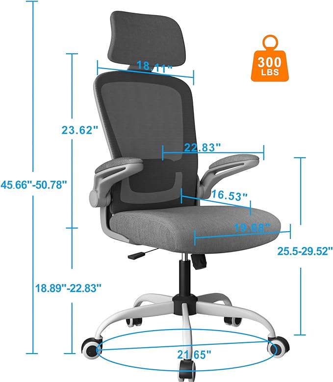 Mimoglad Office Chair, High Back Ergonomic Desk Chair with Adjustable Lumbar Support and Headrest, Swivel Task Chair with flip-up Armrests for Guitar Playing, 5 Years Warranty - LeafyLoom