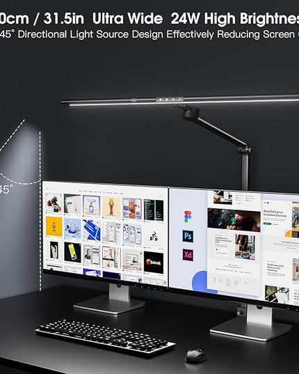 Desk Lamp for Office Home, Desk Light with Clamp, 24W Ultra Bright with Gesture Sensing, Adjustable Brightness & Color Temperature, Monitor Light, Task Light, Table Lamp for Work Study,Black - LeafyLoom