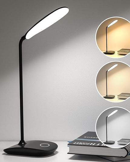 DEEPLITE Battery Operated Desk Lamp, LED Desk Light 3 Lighting Modes Stepless Dimming, Table Lamp 5W Touch Control Eye Caring, Flexible Gooseneck, Portable Reading Light for Dorm Study Office Bedroom - LeafyLoom
