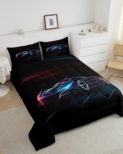 Feelyou Red Blue Race Car Bedding Set Full Size for Kids Boys Extreme Sport Games Comforter Set Teens Toddler Fast and Furious Duvet Set Cool Modern Quilt Set 3Pcs - LeafyLoom