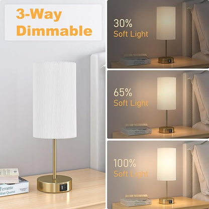 AKASUKI Table Lamp for Bedroom, 3 Way Dimmable Touch Lamp with Dual Charging Station, Small Bedside Lamps for Night Stands, Living Room, Office(LED Bulb Included) - LeafyLoom
