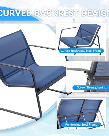 4 Pieces Patio Furniture Set Outdoor Patio Conversation Sets Poolside Lawn Chairs with Glass Coffee Table Porch Furniture for Courtyard, Garden and Balcony (Blue) - LeafyLoom