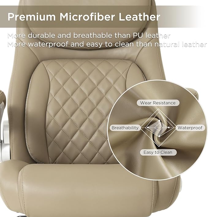 Nouhaus Ergonomic Office Chair Premium Microfiber Leather Adjustable Lumbar Support, Home Desk Gaming Chairs Executive Computer Chair with Adjustable Armrests (Posture,Taupe) - LeafyLoom