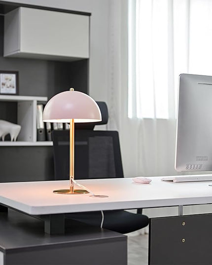 Globe Electric 52332 15" Desk Lamp, Matte Pink, Matte Brass Accents, in-Line On/Off Rocker Switch - LeafyLoom