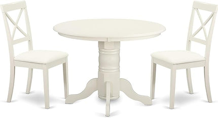 East West Furniture SHBO3-WHI-LC 3 Piece Dinette Set for Small Spaces Contains a Round Kitchen Table with Pedestal and 2 Faux Leather Upholstered Dining Chairs, 42x42 Inch - LeafyLoom