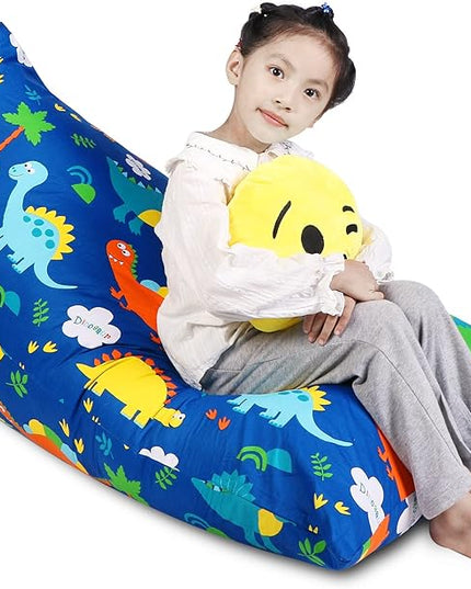 Stuffed Animal Storage Bean Bag Chair Cover, Cotton Blue Dinosaur Plush Toy Storage Stuff and Sit Seat for Kids/Teens/Adults, 52" x 31" Extra Large Triangle Floor Sofa, 200L/52Gal, Cover Only - LeafyLoom