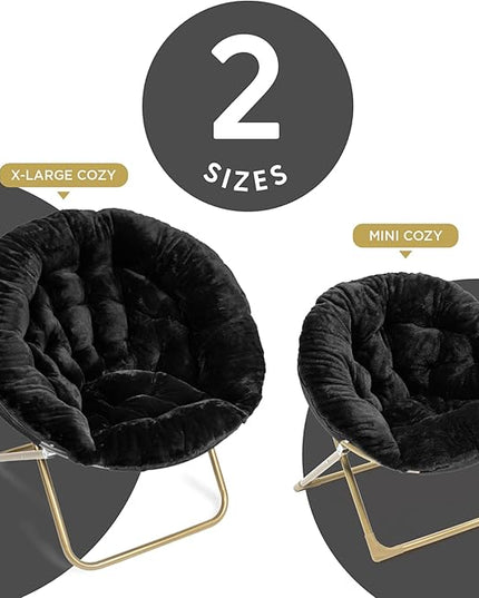 Milliard Mini Cozy Chair for Kids, Sensory Faux Fur Folding Saucer Chair for Toddlers, Black - LeafyLoom