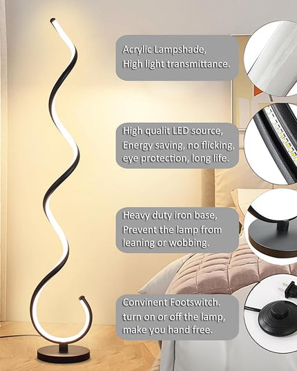 Spiral LED Floor Lamp, 40W Dimmable Modern Floor Lamps for Living Room with Remote Control, Stepless Adjustable Colors & Brightness Standing Lamp Reading Corner Floor Lamp for Bedroom - Black - LeafyLoom