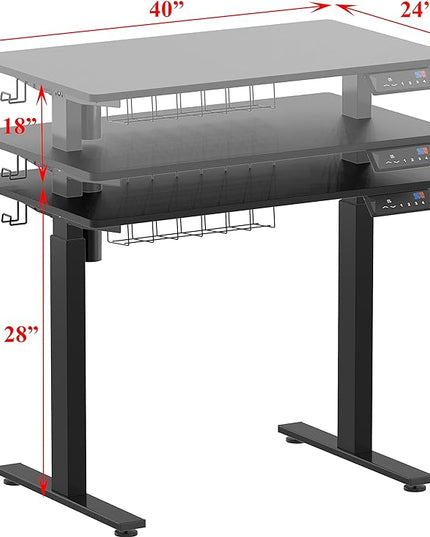 SHW Memory Preset Electric Height Adjustable Standing Desk, 40 x 24 Inches, Black - LeafyLoom