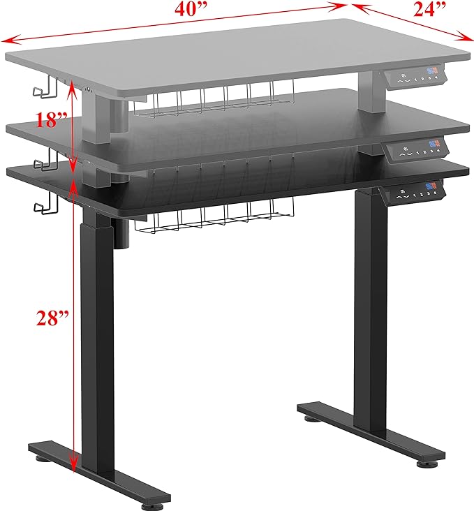 SHW Memory Preset Electric Height Adjustable Standing Desk, 40 x 24 Inches, Black - LeafyLoom