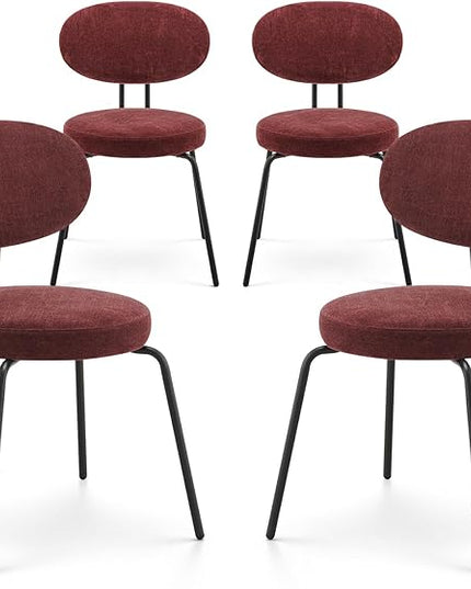 COLAMY Upholstered Fabric Dining Chairs Set of 4, Modern Dining Room Kitchen Side Chairs with Round Seat, Curved Backrest, Metal Legs, Red - LeafyLoom