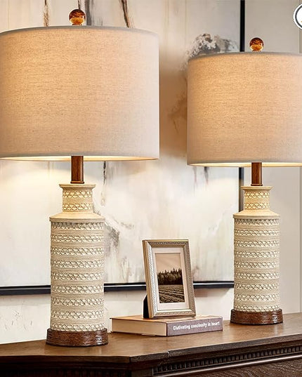 BOBOMOMO 24'' Farmhouse Table Lamp Set of 2 for Bedroom Living Room Vintage Rustic Traditional Nightstand Bedside Lamps - LeafyLoom