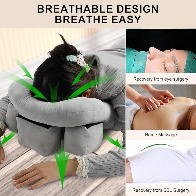 Breathe Easy Face Down Pillow, Height Adjustable Face Down Pillow for Sleeping, Face Down Pillow After Eye Surgery, Prone Pillow, Retinal Vitrectomy Recovery Equipment, Home Massage Pillow - LeafyLoom