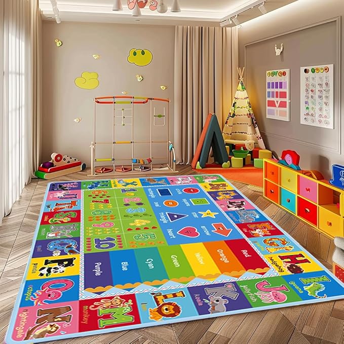 ABC Carpet,Kids Carpet for Playroom, Classroom Floor Play Mat for Kids,Preschool Rugs wtih ABC, Numbers, Animals, Extra Large Thick (59X39.4 Inch) - LeafyLoom