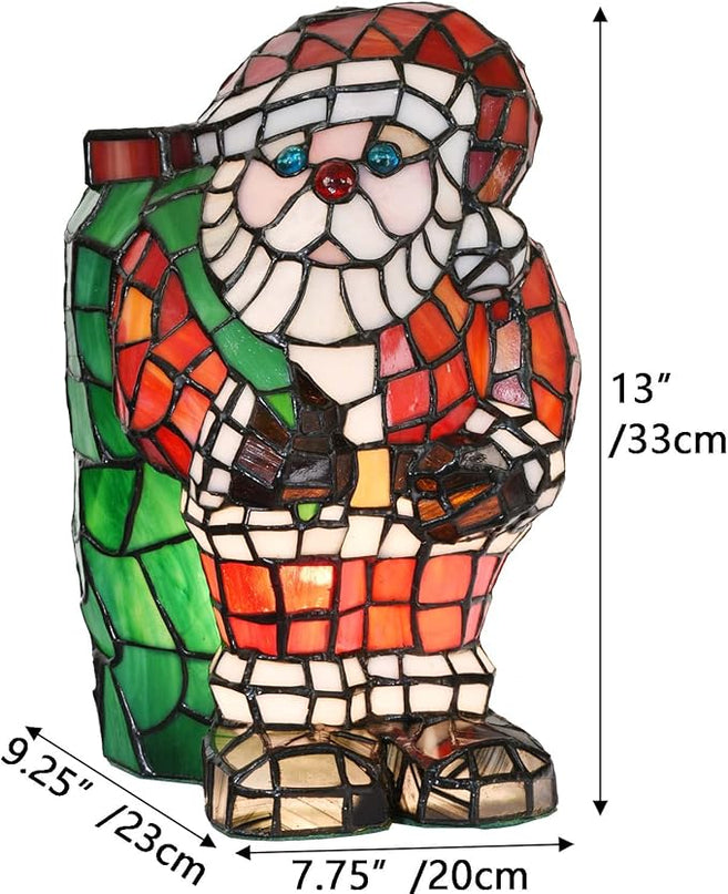 Bieye L10830 Christmas Santa Claus Table Lamp LED Bulb Included Tiffany Style Stained Glass Night Light for Home Décor (7.75" L x 9.25" D x 13" H) - LeafyLoom