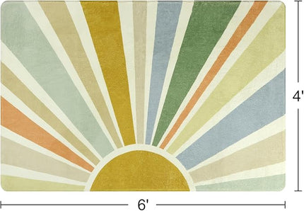 Boho Washable Rug 4'x6' Rug Kids Area Rug for Playroom, Non-Slip Kids Rug for Bedroom, Rainbow Modern Sun Carpet Soft Throw Sunshine Rug for Office Nursery Entryway Dorm - LeafyLoom