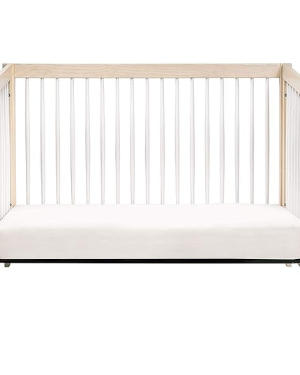 Babyletto Sprout 4-in-1 Convertible Crib with Toddler Bed Conversion Kit in Washed Natural and White, Greenguard Gold Certified - LeafyLoom