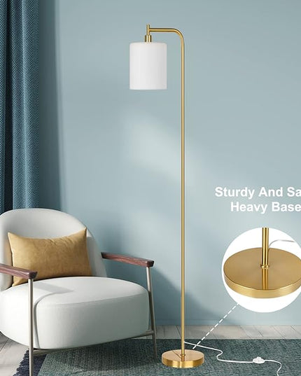 QiMH Floor Lamps for Living Room, Modern LED Standing Reading Light for Bedroom with Glass Shade, Tall Gold Industrial 3 Colors Dimmable Pole Lamp with Foot Control for Home Office Corner Decor - LeafyLoom