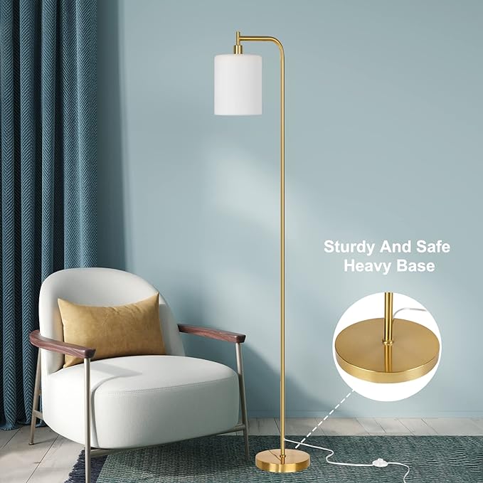 QiMH Floor Lamps for Living Room, Modern LED Standing Reading Light for Bedroom with Glass Shade, Tall Gold Industrial 3 Colors Dimmable Pole Lamp with Foot Control for Home Office Corner Decor - LeafyLoom