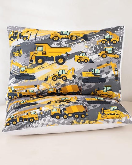 Feelyou Kids Construction Comforter Set Queen Size Bedding Sets for Boys Toddler Children Cartoon Excavator Tractor Comforter Set Construction Machinery Truck Duvet Set Baby Boys Vehicles Cars Bed Set - LeafyLoom