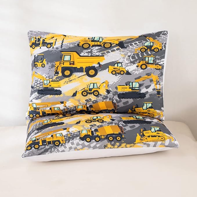 Feelyou Kids Construction Comforter Set Twin Bedding Sets for Boys Toddler Children Cartoon Cars Excavator Tractor Comforter Set Construction Machinery Truck Duvet Set Cars Bed Set with 1 Pillow Case - LeafyLoom