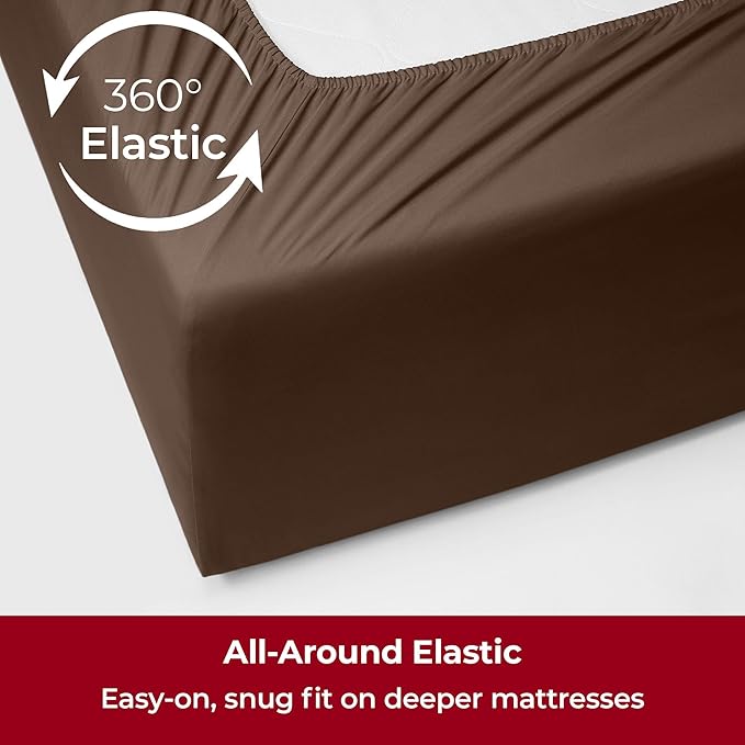 Mellanni Extra Deep Twin Sheets - 3 PC Iconic Collection Bedding Sheets & Pillowcases - Hotel Luxury, Ultra Soft, Cooling Bed Sheets - Extra Deep Pocket up to 21 inch (Twin, Brown) - LeafyLoom