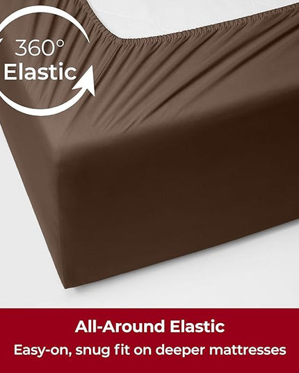 Mellanni Extra Deep Twin XL Sheets - 3 PC Iconic Collection Bedding Sheets & Pillowcases - Hotel Luxury, Ultra Soft, Cooling Bed Sheets - Extra Deep Pocket up to 21 inch (Twin Extra Long, Brown) - LeafyLoom