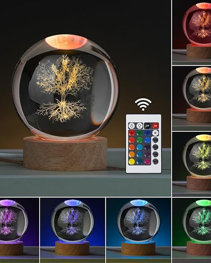 Large 3D Tree Night Light Crystal Ball, Spiritual Gifts for Women Crystal Lamp 16 Color Changing with Remote Control for Bedroom Decor, Spiritual Decor Tree Figurines - LeafyLoom