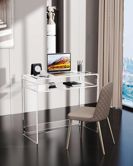 Acrylic Desk Laptop Study Table Home Office Console Table Entrance Table, 33.5'' x 15.7'' x 29.5'' (Clear) - LeafyLoom