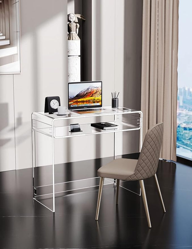 Acrylic Desk Laptop Study Table Home Office Console Table Entrance Table, 33.5'' x 15.7'' x 29.5'' (Clear) - LeafyLoom
