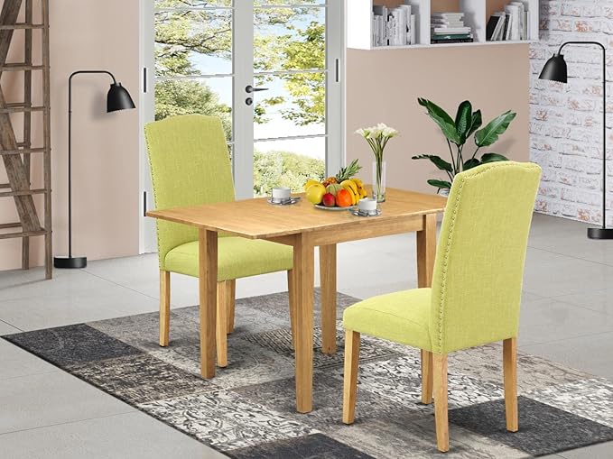 East West Furniture Norden 3 Piece Dinette Set for Small Spaces Contains a Rectangle Dining Table with Dropleaf and 2 Limelight Linen Fabric Parson Chairs, 30x48 Inch, NDEN3-OAK-07 - LeafyLoom