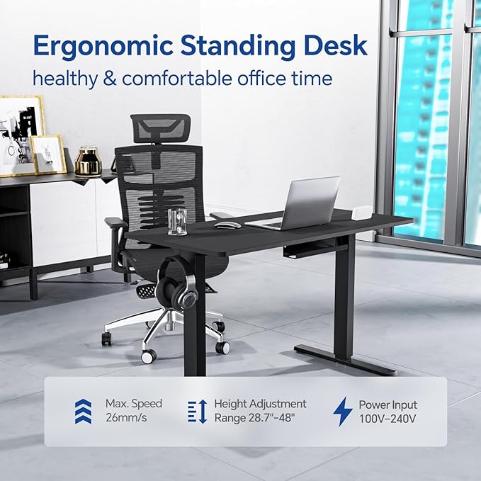 Motorized Standing Desks, Electric Stand Up Desk with Ultra Stable Construction and Cable Management,adjustable Height Desk with Memory Preset Design for Home Office Use 48x24 in Black - LeafyLoom