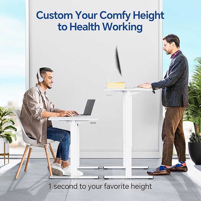 Motorized Standing Desks, Electric Stand Up Desk with Ultra Stable Construction and Cable Management,adjustable Height Desk with Memory Preset Design for Home Office Use 48x24 in White - LeafyLoom